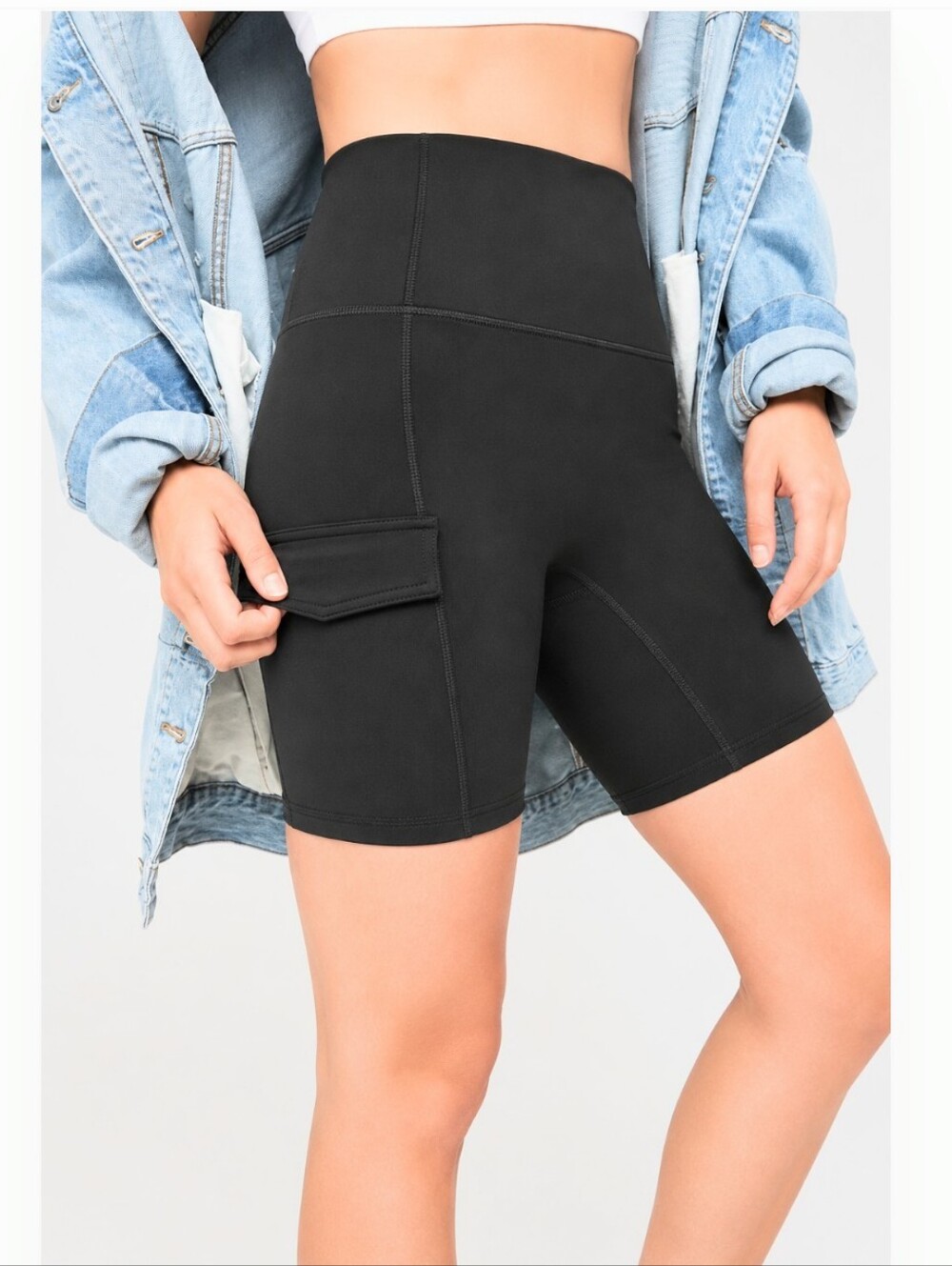 Aerie Offline Goals 7" High Rise Black Cargo Bike Shorts | Women's Small